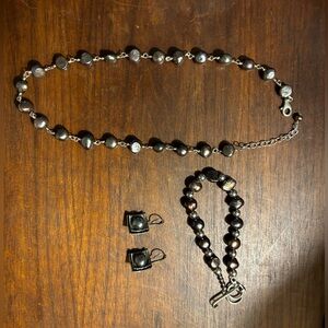 Silpada silver and purple necklace, bracelet, and earrings. Like new